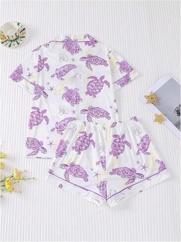 Wdirara Women's 2 قطعة Sea Turtle Graphic Pajama Set Butn in Kuwait