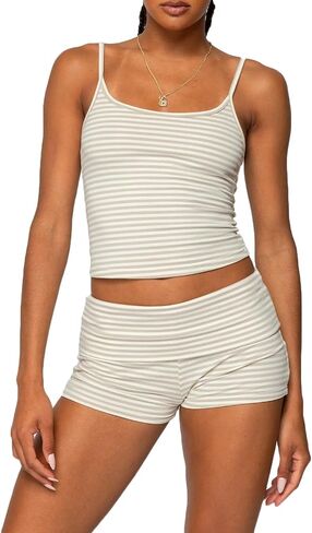 RUEWEY Women Y2k Pajama Set Striped Sleeveless Crop Cami Top Lounge Shorts PJS 2 Piece Matching Sleepwear in Kuwait