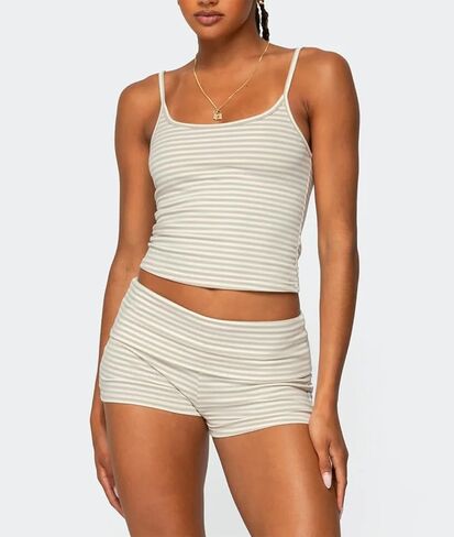 RUEWEY Women Y2k Pajama Set Striped Sleeveless Crop Cami Top Lounge Shorts PJS 2 Piece Matching Sleepwear in Kuwait