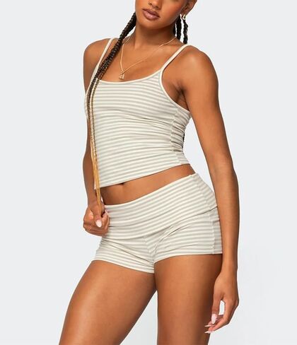 RUEWEY Women Y2k Pajama Set Striped Sleeveless Crop Cami Top Lounge Shorts PJS 2 Piece Matching Sleepwear in Kuwait