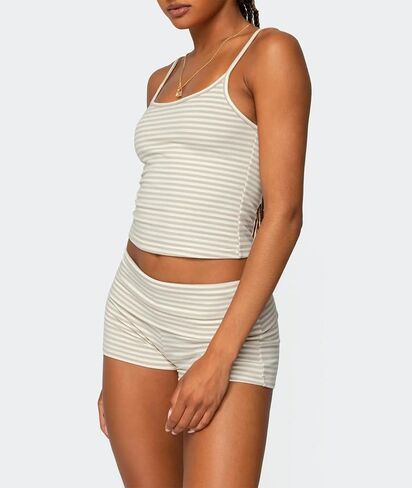 RUEWEY Women Y2k Pajama Set Striped Sleeveless Crop Cami Top Lounge Shorts PJS 2 Piece Matching Sleepwear in Kuwait