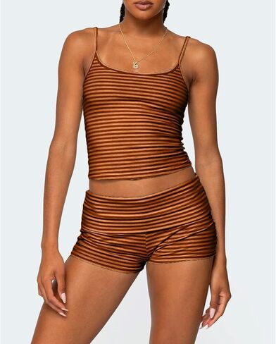 RUEWEY Women Y2k Pajama Set Striped Sleeveless Crop Cami Top Lounge Shorts PJS 2 Piece Matching Sleepwear in Kuwait