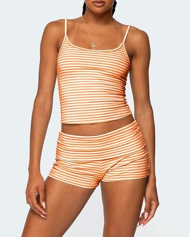 RUEWEY Women Y2k Pajama Set Striped Sleeveless Crop Cami Top Lounge Shorts PJS 2 Piece Matching Sleepwear in Kuwait