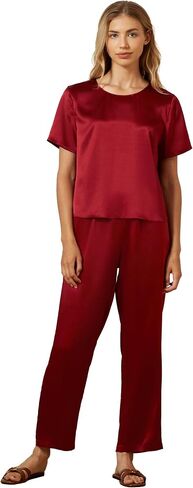 Mommesilk Silk Pajamas for Women Pullover Top and Pants 2 Piece Silk Pj Set Washable Silk Sleepwear Lounge Wear in Kuwait