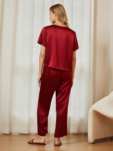 Mommesilk Silk Pajamas for Women Pullover Top and Pants 2 Piece Silk Pj Set Washable Silk Sleepwear Lounge Wear in Kuwait