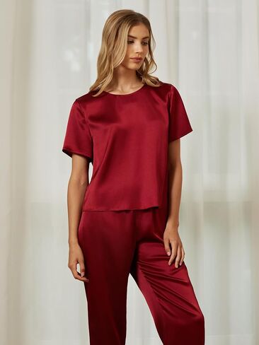 Mommesilk Silk Pajamas for Women Pullover Top and Pants 2 Piece Silk Pj Set Washable Silk Sleepwear Lounge Wear in Kuwait
