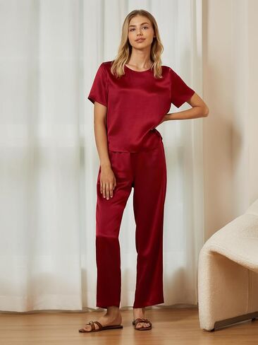Mommesilk Silk Pajamas for Women Pullover Top and Pants 2 Piece Silk Pj Set Washable Silk Sleepwear Lounge Wear in Kuwait