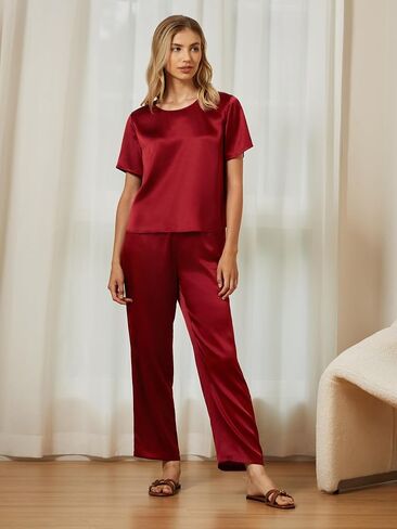 Mommesilk Silk Pajamas for Women Pullover Top and Pants 2 Piece Silk Pj Set Washable Silk Sleepwear Lounge Wear in Kuwait
