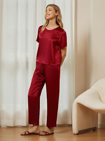 Mommesilk Silk Pajamas for Women Pullover Top and Pants 2 Piece Silk Pj Set Washable Silk Sleepwear Lounge Wear in Kuwait
