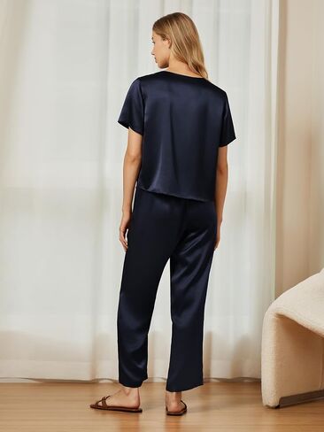 Mommesilk Silk Pajamas for Women Pullover Top and Pants 2 Piece Silk Pj Set Washable Silk Sleepwear Lounge Wear in Kuwait
