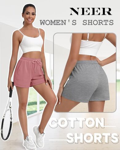 Neer 4 Pack Womens Sweat Shorts High Waist Drawstring Shorts Summer Loose Elastic Athletic Short Sweatpants with Pocket in Saudi Arabia