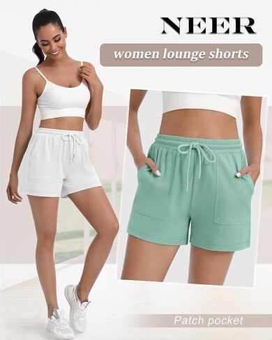Neer 4 Pack Womens Sweat Shorts Cotton Cutton Lounge Dringring High Weist Summer Summer Sould Sould Sould Sould مع جيب in Saudi Arabia
