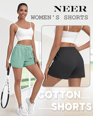 Neer 4 Pack Womens Sweat Shorts Cotton Cutton Lounge Dringring High Weist Summer Summer Sould Sould Sould Sould مع جيب in Saudi Arabia