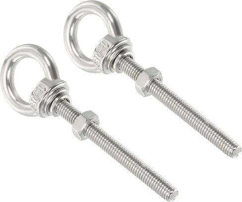 uxcell M5*60 3/16"x2.36" Stainless Steel Eye Bolts Threaded Screw Eyebolt Shoulder Ring with Nuts Washers for Lifting Hanging, 4 Set in Saudi Arabia