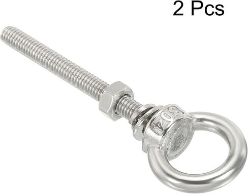 uxcell M5*60 3/16"x2.36" Stainless Steel Eye Bolts Threaded Screw Eyebolt Shoulder Ring with Nuts Washers for Lifting Hanging, 4 Set in Saudi Arabia