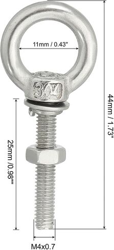 uxcell M5*60 3/16"x2.36" Stainless Steel Eye Bolts Threaded Screw Eyebolt Shoulder Ring with Nuts Washers for Lifting Hanging, 4 Set in Saudi Arabia