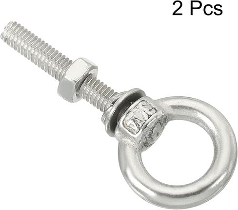 uxcell M5*60 3/16"x2.36" Stainless Steel Eye Bolts Threaded Screw Eyebolt Shoulder Ring with Nuts Washers for Lifting Hanging, 4 Set in Saudi Arabia