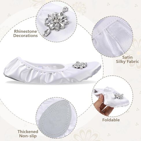 12 Pair Wedding Ballet Flats Foldable Dancing Shoes Bulk Satin Rhinestone Womens Ballerina Slippers for Bridesmaid in Kuwait