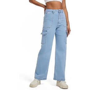 Women Cargo Jeans High Waist Y2K Straight Leg Trendy Stretchy Lightweight Jeans for Women in Kuwait