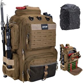 Goture Fishing Tackle Backpack with 2 Rod Holders & Rain Cover | 45L 900D Water-Resistant Gear Storage Large Tackle Bag, Bottle Holder, Pliers Pocket, for Camping Hiking in Saudi Arabia