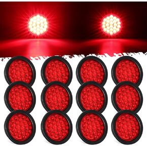 Partsam 12Pcs 4 Inch Round Led Trailer Tail Lights Kit Red 24 LED Waterproof 4" Brake Stop Turn Tail Marker Trailer Lights Sealed Flush Mount for Truck RV Boat UTE UTV 12V Grommet Plug Included in Kuwait