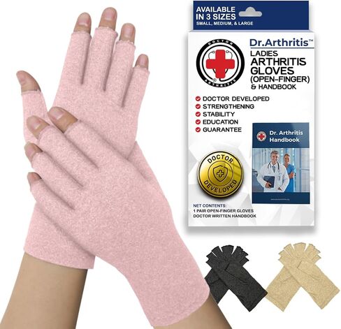 Doctor Developed Arthritis Gloves - Cotton Fingerless Compression Gloves - Hand Compression Gloves for Arthritis Relief - Compression Gloves for Women/Men, With Doctor Handbook (Pink, M) in Saudi Arabia