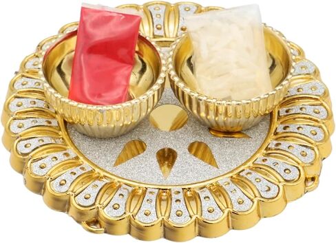 Rakhi Gift Box with Bhaiya Bhabhi Rakhi Set made of Floral Motif, Beads, includes Roli, Chawal, Raksha Bandhan Card, Thali Set, and Chocolate (Elegant Couple Rakhi) in Kuwait