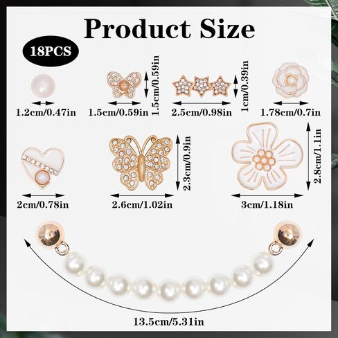 18Pcs Bling Shoe Charms,Flower Rhinestone Butterfly Star Pearl Shoe Charm Pearl Shoe Chain Cute Clogs Shoes Decoration Fashion Party Favors Luxury Jewelry Accessories for Women in Saudi Arabia