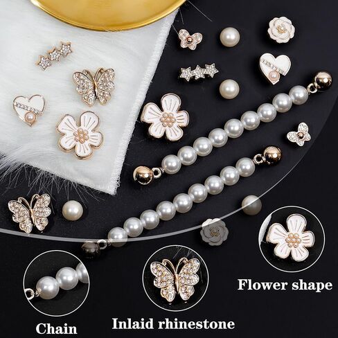18Pcs Bling Shoe Charms,Flower Rhinestone Butterfly Star Pearl Shoe Charm Pearl Shoe Chain Cute Clogs Shoes Decoration Fashion Party Favors Luxury Jewelry Accessories for Women in Saudi Arabia