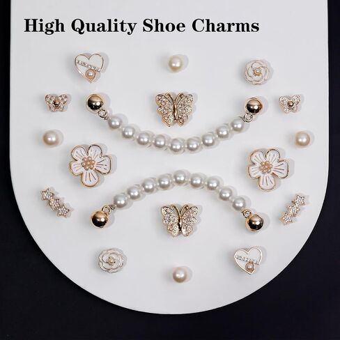 18Pcs Bling Shoe Charms,Flower Rhinestone Butterfly Star Pearl Shoe Charm Pearl Shoe Chain Cute Clogs Shoes Decoration Fashion Party Favors Luxury Jewelry Accessories for Women in Saudi Arabia