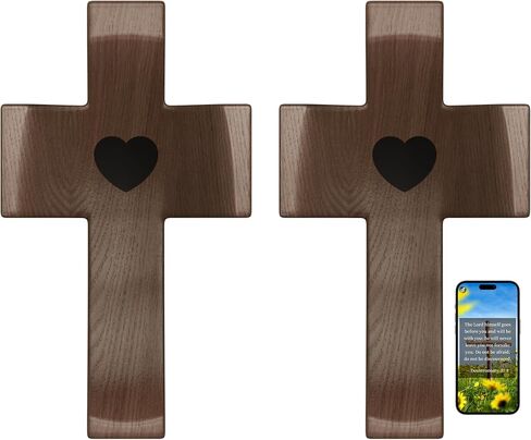 Walnut Wooden Cross Fidget - Touch to Read Bible Verse عبر الهاتف - جيب الصليب للمسيحيين ، الصلبان الخشبية الصغيرة للمعمودية ، التأكيد ، عيد الفصح ، عيد الميلاد in Kuwait