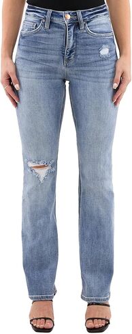 Mia High Rise Bootcut Distressed Jeans with Built-in Tummy Control Premium Stretchy Denim (Available in Plus) in Saudi Arabia