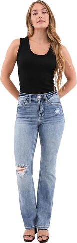 Mia High Rise Bootcut Distressed Jeans with Built-in Tummy Control Premium Stretchy Denim (Available in Plus) in Saudi Arabia