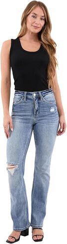 Mia High Rise Bootcut Distressed Jeans with Built-in Tummy Control Premium Stretchy Denim (Available in Plus) in Saudi Arabia