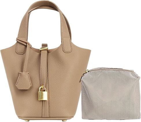 Leather Bucket Bags for Women,Women's Shoulder Handbag,Leather Lock Design Bucket Bag Vegetable Basket in Saudi Arabia