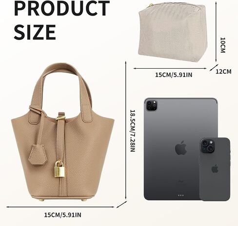 Leather Bucket Bags for Women,Women's Shoulder Handbag,Leather Lock Design Bucket Bag Vegetable Basket in Saudi Arabia