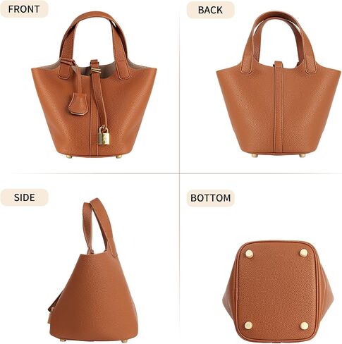 Leather Bucket Bags for Women,Women's Shoulder Handbag,Leather Lock Design Bucket Bag Vegetable Basket in Saudi Arabia