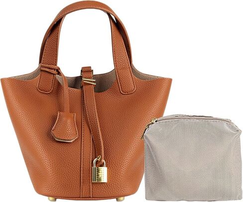 Leather Bucket Bags for Women,Women's Shoulder Handbag,Leather Lock Design Bucket Bag Vegetable Basket in Saudi Arabia
