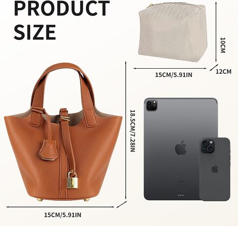 Leather Bucket Bags for Women,Women's Shoulder Handbag,Leather Lock Design Bucket Bag Vegetable Basket in Saudi Arabia