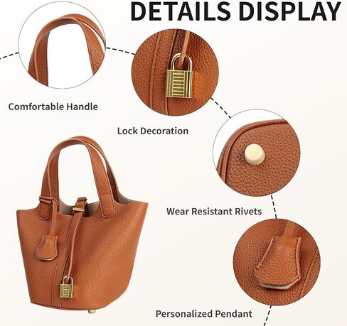 Leather Bucket Bags for Women,Women's Shoulder Handbag,Leather Lock Design Bucket Bag Vegetable Basket in Saudi Arabia