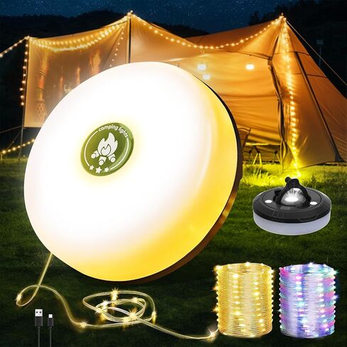 Camping String Lights,Camping Essentials Gear 32.8FT Lamp Lights Waterproof, 4 in 1 Outdoor String Lights with 8 Modes for Awn Tent Yard Garden Hiking Travel Decoration and Holiday Christmas Gift in Saudi Arabia