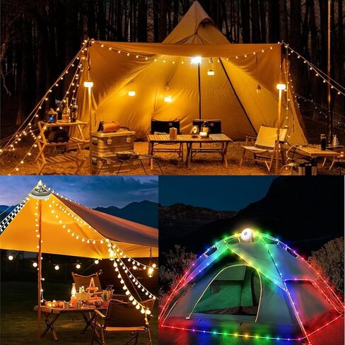 Camping String Lights,Camping Essentials Gear 32.8FT Lamp Lights Waterproof, 4 in 1 Outdoor String Lights with 8 Modes for Awn Tent Yard Garden Hiking Travel Decoration and Holiday Christmas Gift in Saudi Arabia