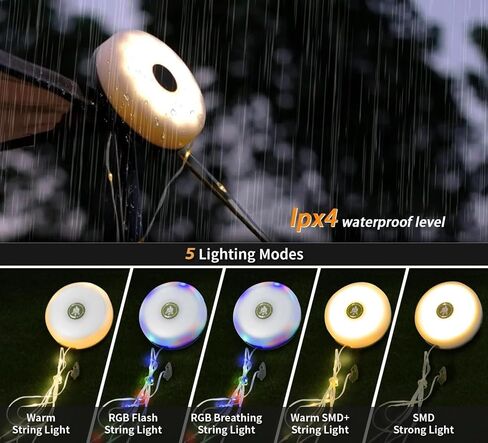 Camping String Lights,Camping Essentials Gear 32.8FT Lamp Lights Waterproof, 4 in 1 Outdoor String Lights with 8 Modes for Awn Tent Yard Garden Hiking Travel Decoration and Holiday Christmas Gift in Saudi Arabia