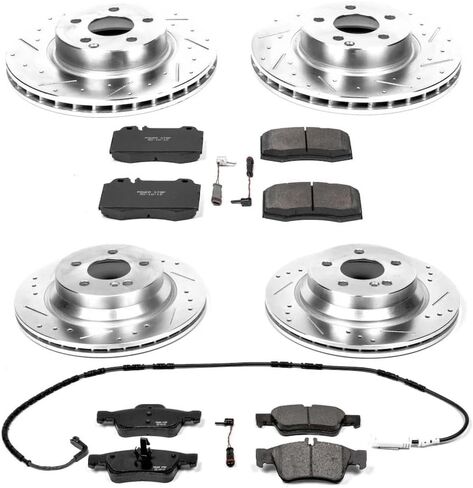 Power Stop K4521 Front and Rear Z23 Carbon Fiber Brake Pads with Drilled & Slotted Brake Rotors Kit and 2 Front & 2 Rear Sensor Wires For Mercedes-Benz E, Mercedes-Benz E500 [Model Specific] in Saudi Arabia