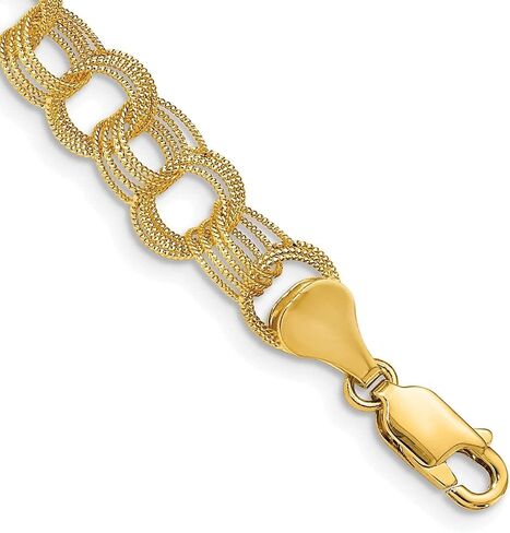 14K Yellow Gold Solid Triple Link Charm Bracelet in Saudi Arabia