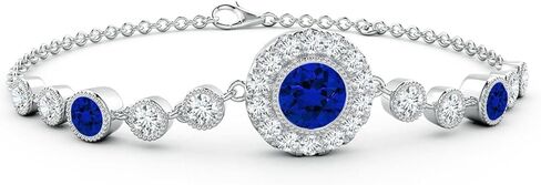Angara Lab Grown Vintage Style Motel-Tet-Tet Set Sepphire و Lab Diamond Bracelet في الذهب الصلب 14K | عيد ميلاد ، المشاركة ، الذكرى السنوية ، هدية مجوهرات الزفاف للنساء in Kuwait