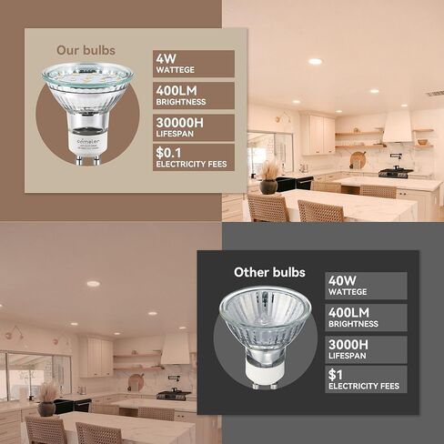 Comzler GU10 LED LED Dimmable ، 50W مكافئ الهالوجين GU10 ، 2700K بديل GU10 أبيض ناعم لإضاءة المسار ، MR16 GU10 المصباح الكهربائي LED 4W ， 120 ° زاوية شعاع ， 400LM 120V ، حزمة 6 ، ETL مدرجة in Kuwait