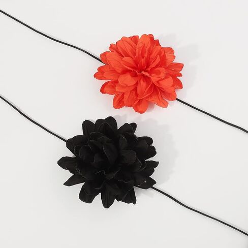 Flower Choker Necklace for Women Rose Floral Choker Tassel Satin Blue/Gold/Silver/Gold Flower Necklace for Girls Vintage Collar Necklace Jewelry in Kuwait