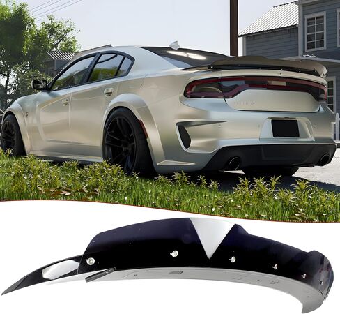 STSEV01 Rear Wickerbill Spoiler Wing Fit for Dodge Charger SE/SXT/SRT/GT/RT/Daytona/Scat Pack 2011-2023, Glossy Black Hellcat Style Spoiler + Smoked Wicker Bill Exterior Accessories in Saudi Arabia