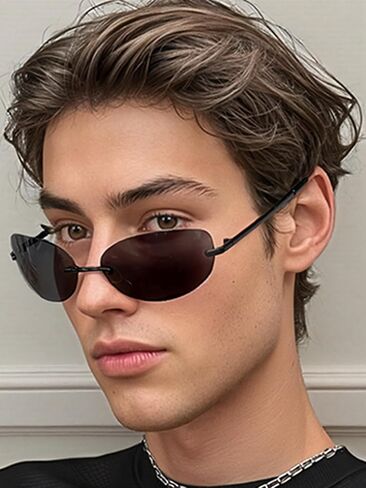 VIA LEECA Trendy Y2k Rimless Sunglasses for Women Men 90s Retro Oval Mirror Lens Shades Fashion Accessories in Saudi Arabia
